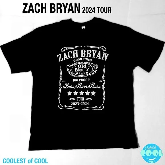 Zach Bryan Official 2024 Tour Merch Whiskey Unisex XXLarge Black 2XL Tshirt NWOT - Picture 1 of 6
